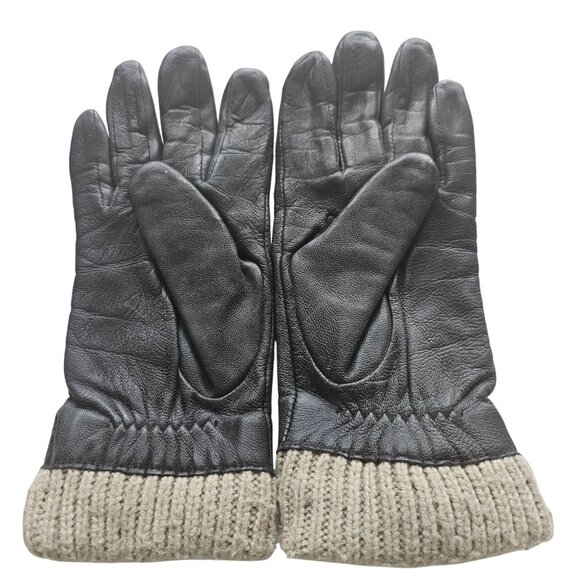 Danier Brown Leather Gloves With Knit Cuff Genuine Leather Polyester Lining Wint - Picture 2 of 7